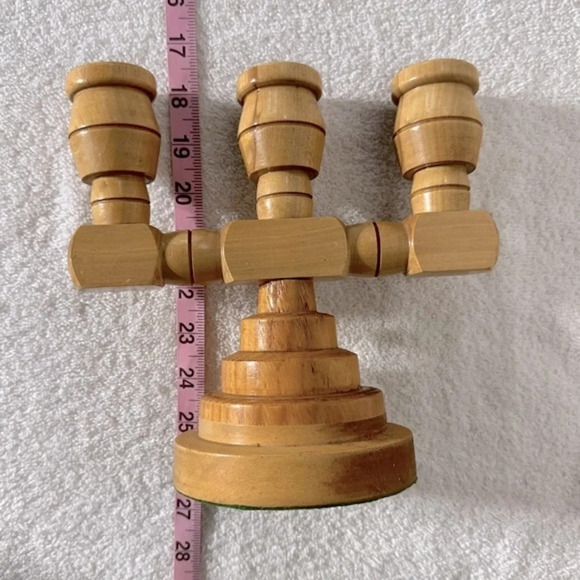 Vintage Wooden Scandinavian 3 Arm Candle Holder Candelabra - Picture 13 of 13